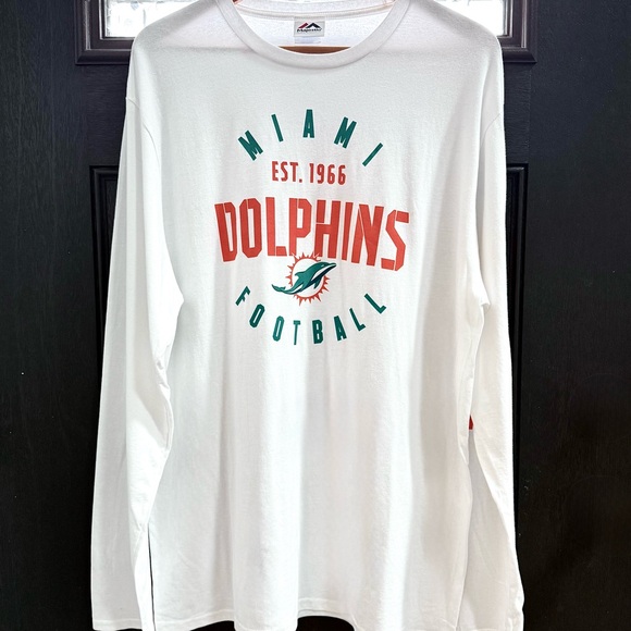 MIAMI DOLPHINS Men’s White Long Sleeve NFL Tee by Majestic XL New w/o Tags - Picture 1 of 6